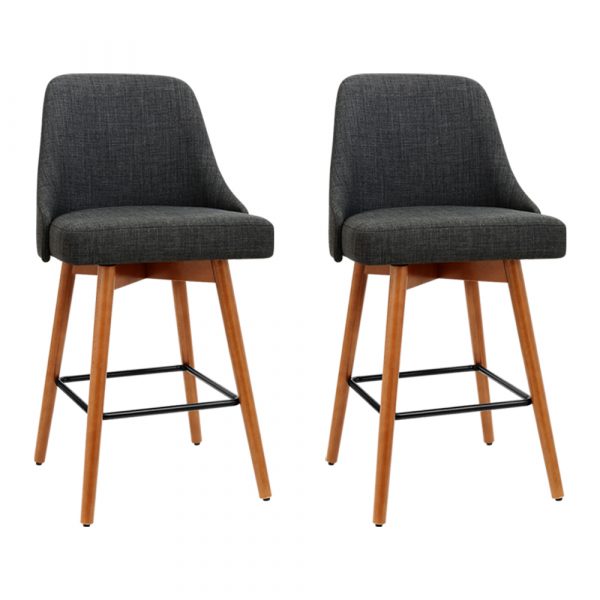 Set of 2 Wooden Bar Stools with Footrest