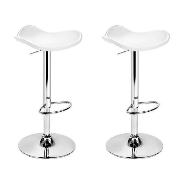 Set of 2 PU Leather Bar Stools (White and Chrome)