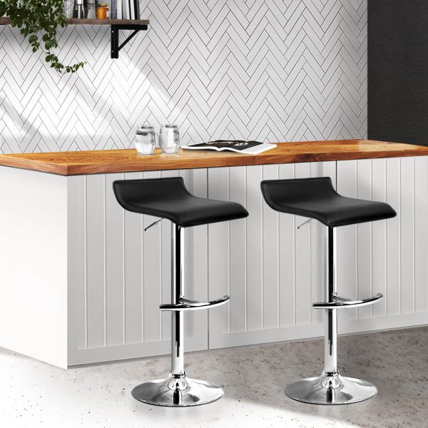 Set of 2 Black or White Leather Curved Barstools