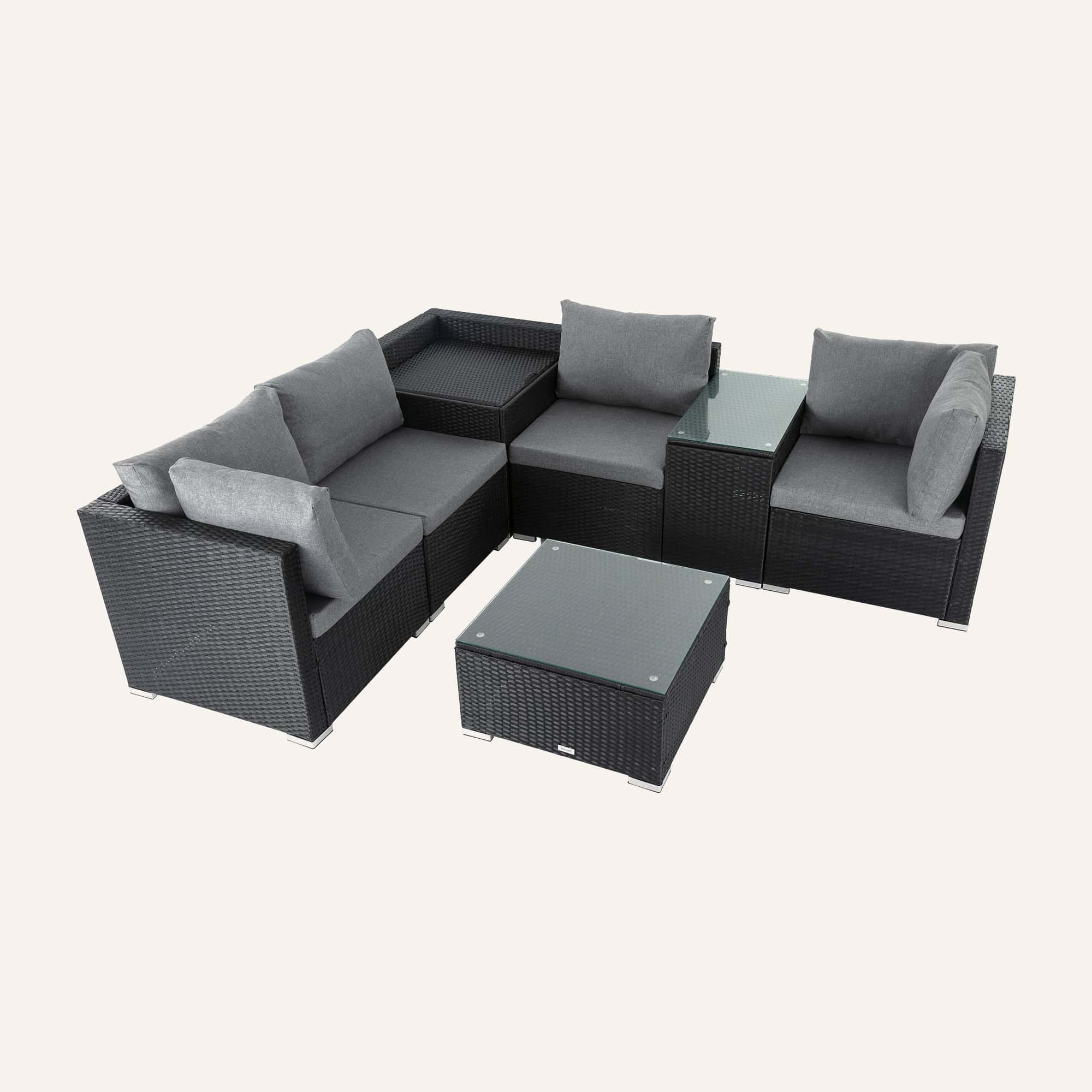 7PC Outdoor Wicker Loveseat Setting with Storage Corner (Black) - Image 7