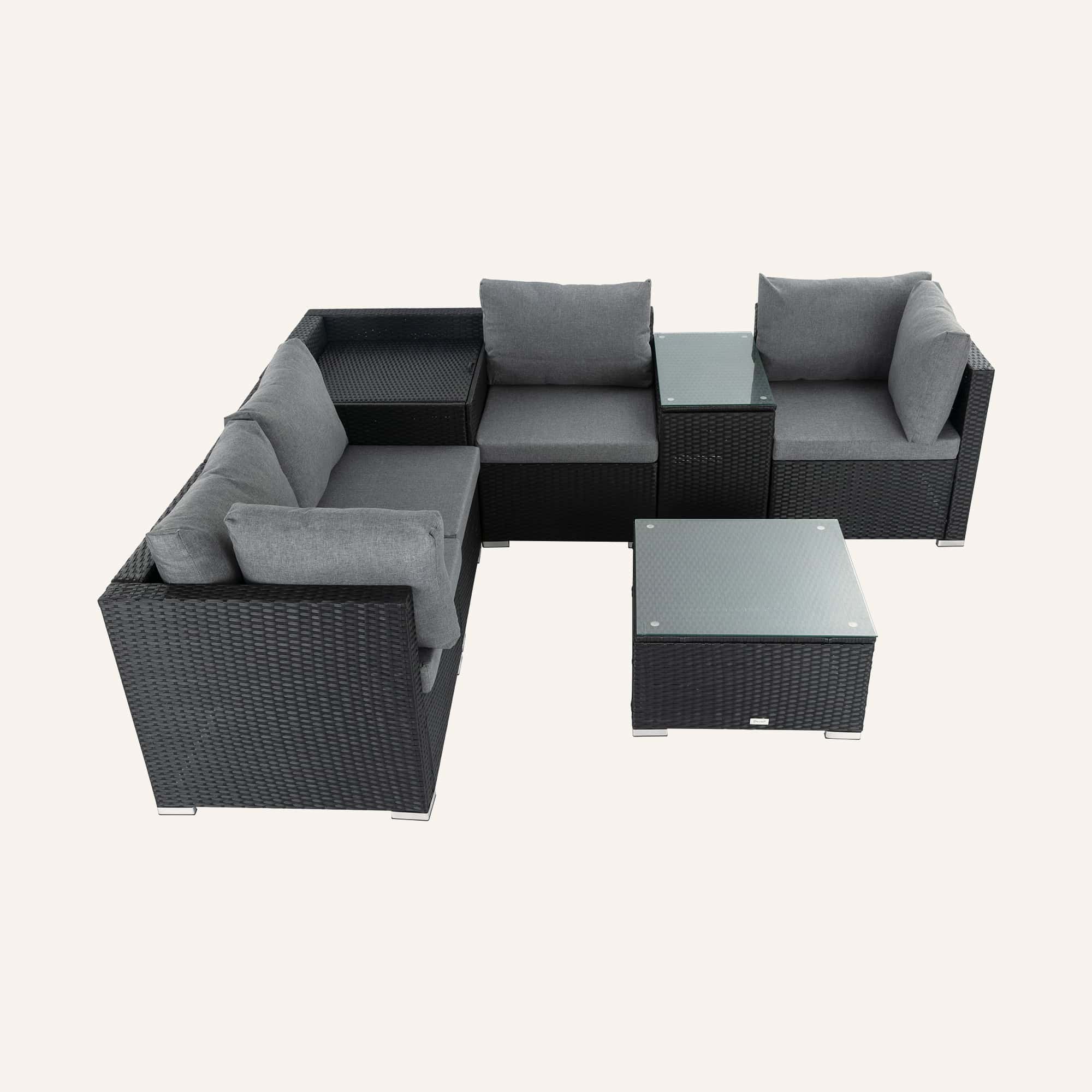7PC Outdoor Wicker Loveseat Setting with Storage Corner (Black) - Image 6