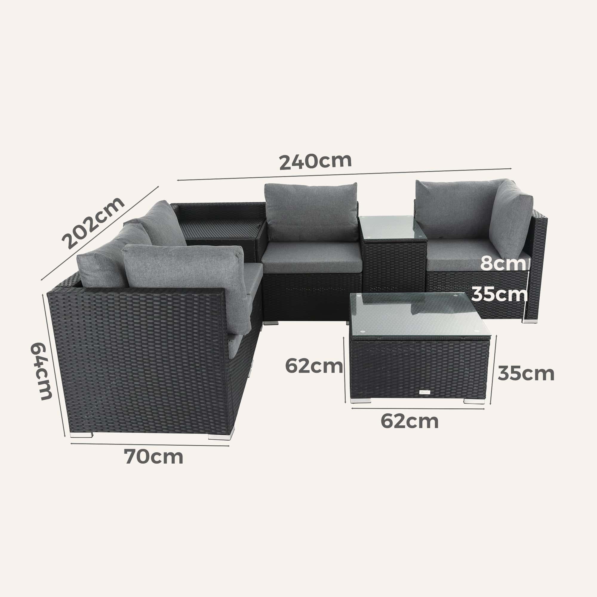7PC Outdoor Wicker Loveseat Setting with Storage Corner (Black) - Image 11