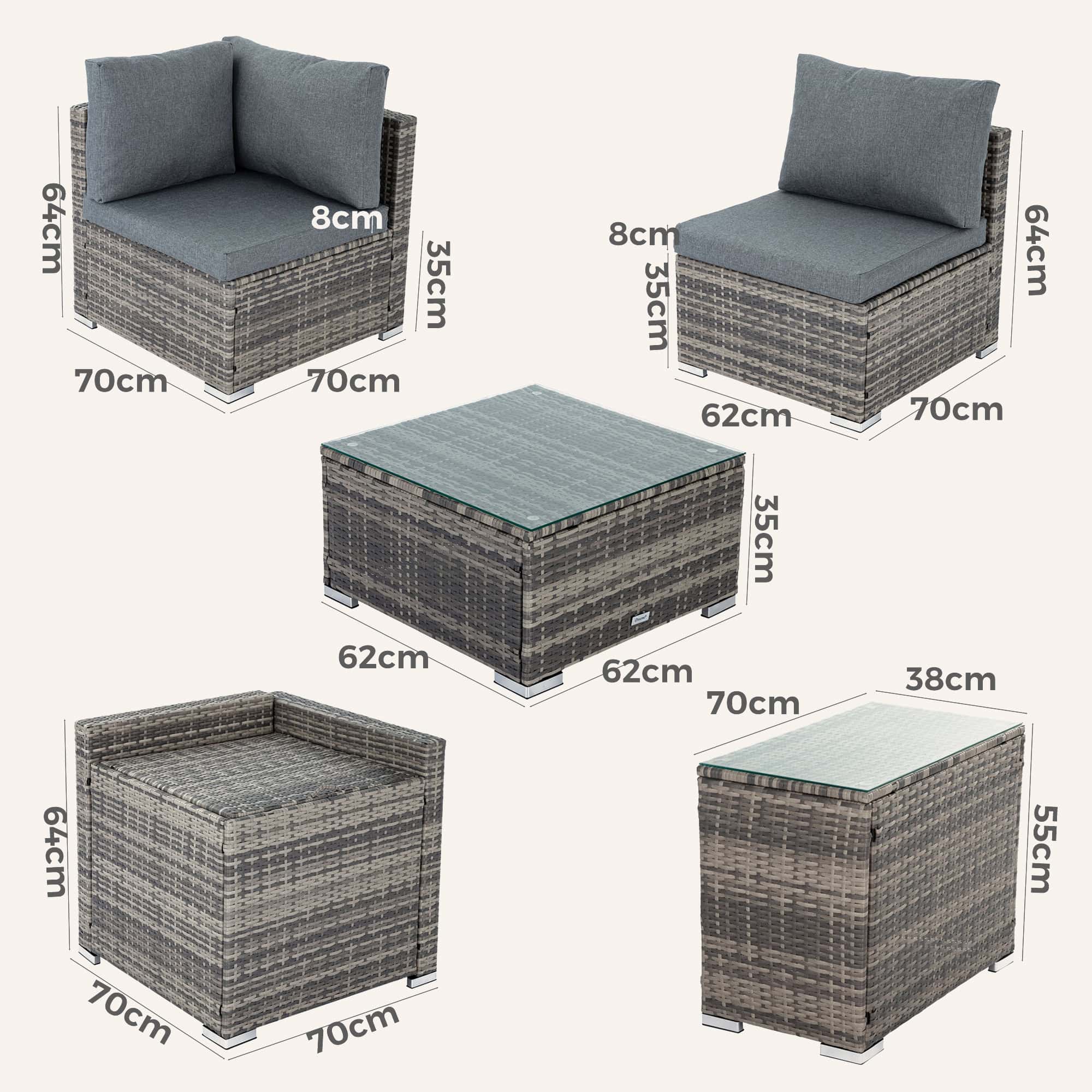 7PC Outdoor Wicker Loveseat Setting with Storage Corner (Black) - Image 10
