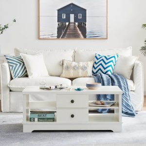 Traditional Coastal Style Coffee Table with Drawers