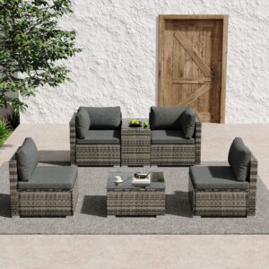 Outdoor Modular Lounge Sofa with Wicker End Table Set