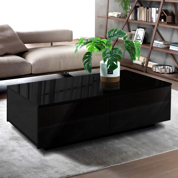 Black High Gloss Coffee Table with Drawers