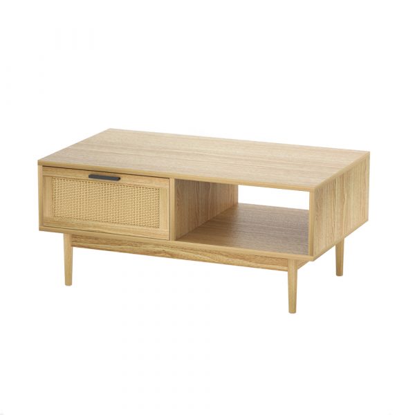 Modern Rattan Coffee Table with Storage Drawers