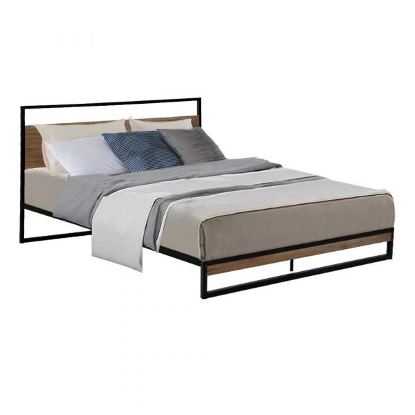 Industrial Metal and Wood Double Bed Mattress Base