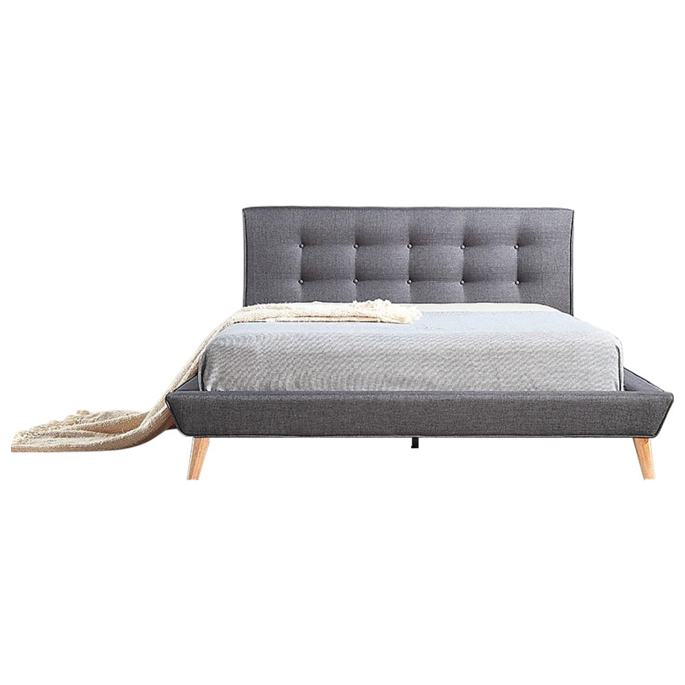 Grey Linen Queen Bed Frame and Headboard with Button Detail Dreamo Living