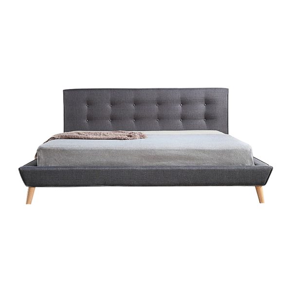Grey Linen King Bed Frame and Headboard with Button Detail