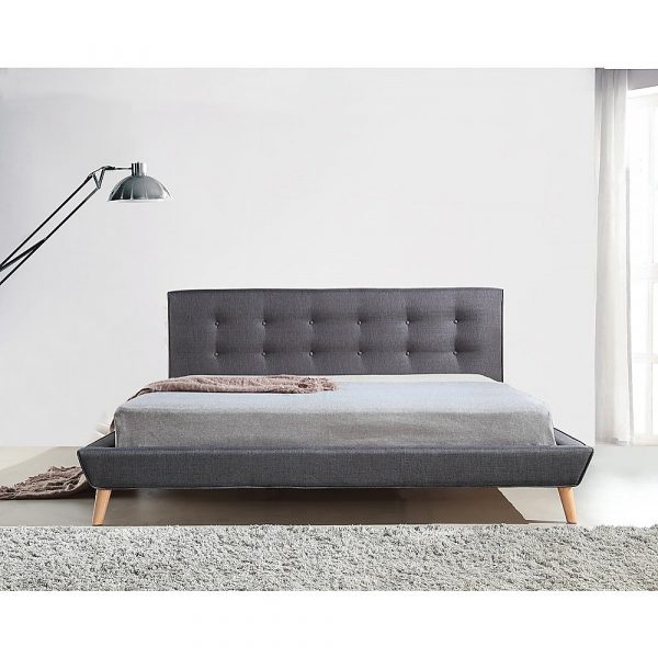 Grey Linen King Bed Frame and Headboard with Button Detail