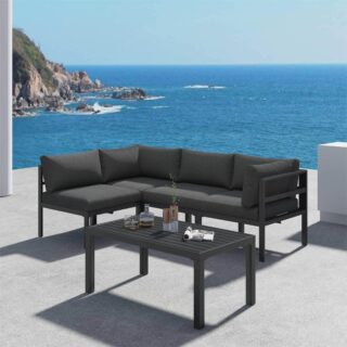 Outdoor Charcoal Grey Minimalist 5 Piece Lounge Set