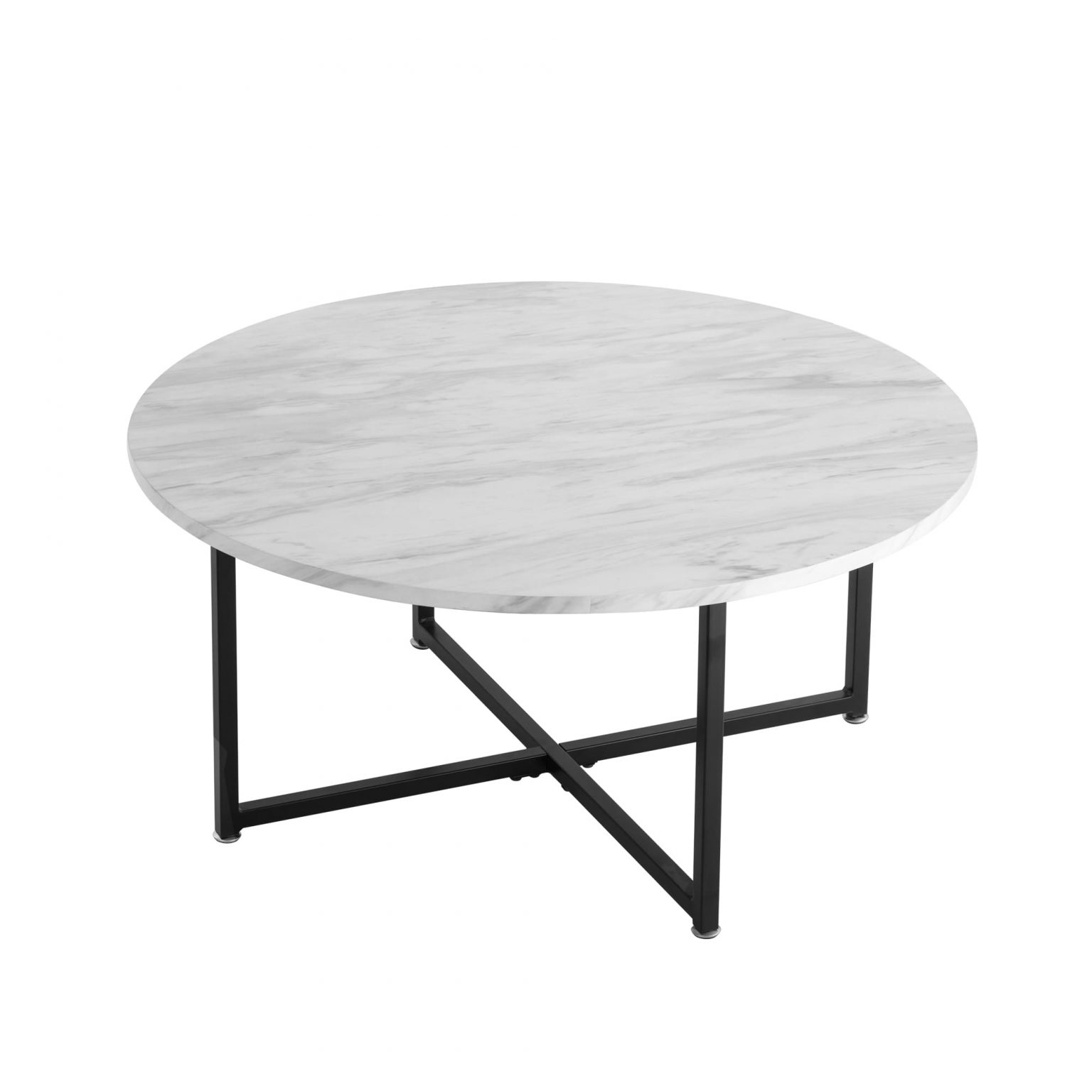White Marble Effect Round Coffee Table with Black Legs Dreamo Living