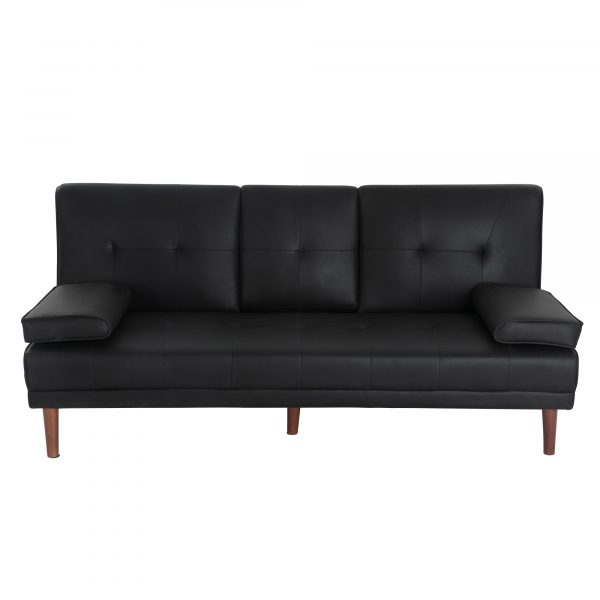 3 Seater Adjustable Sofa Bed With Cup Holder Black