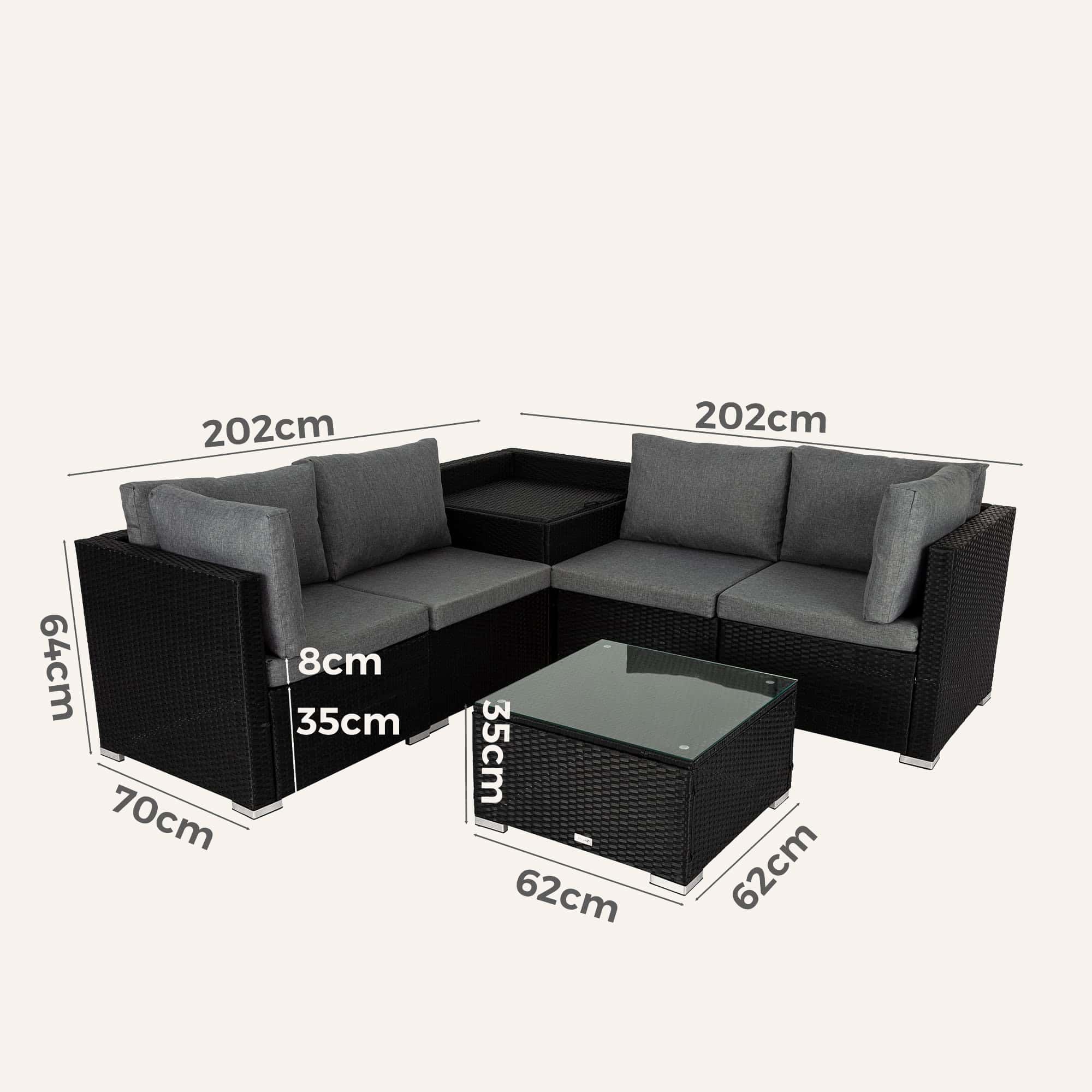 6PCS Outdoor Modular Lounge Sofa Coogee-Black - Image 14
