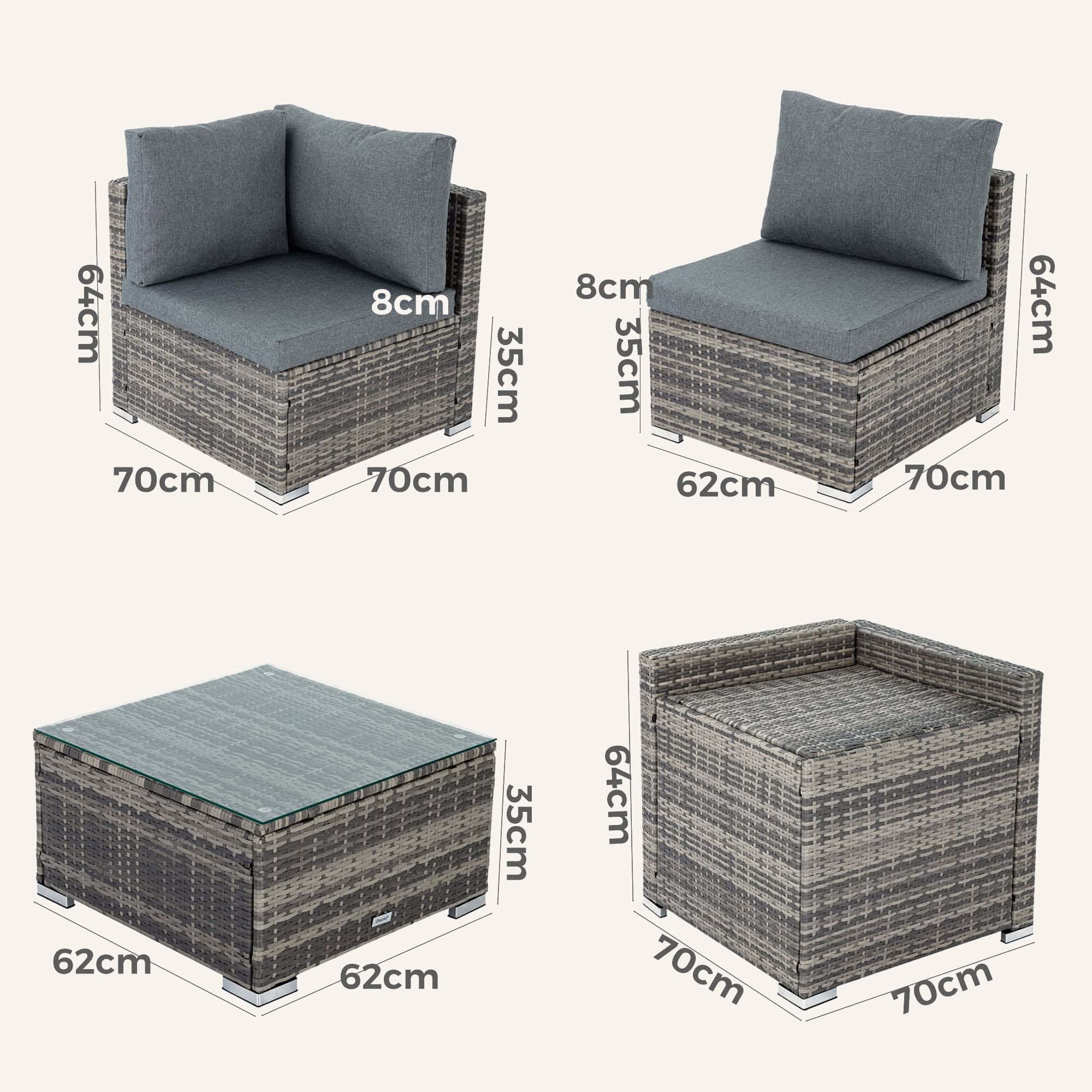 6PCS Outdoor Modular Lounge Sofa Coogee-Grey - Image 13