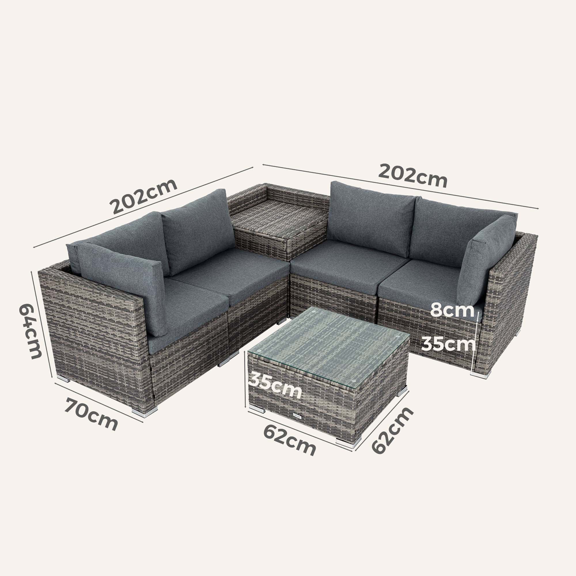 6PCS Outdoor Modular Lounge Sofa Coogee-Grey - Image 14
