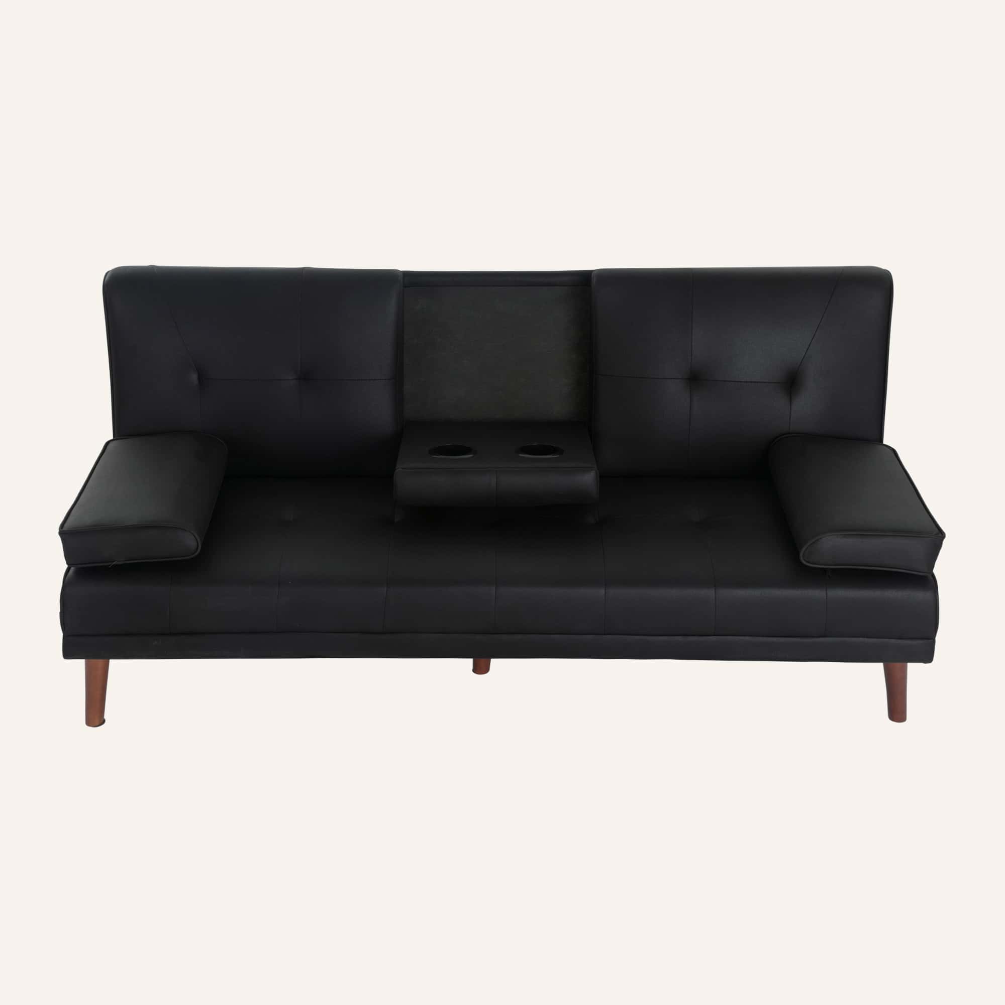 3 Seater Adjustable Sofa Bed With Cup Holder Black - Image 6