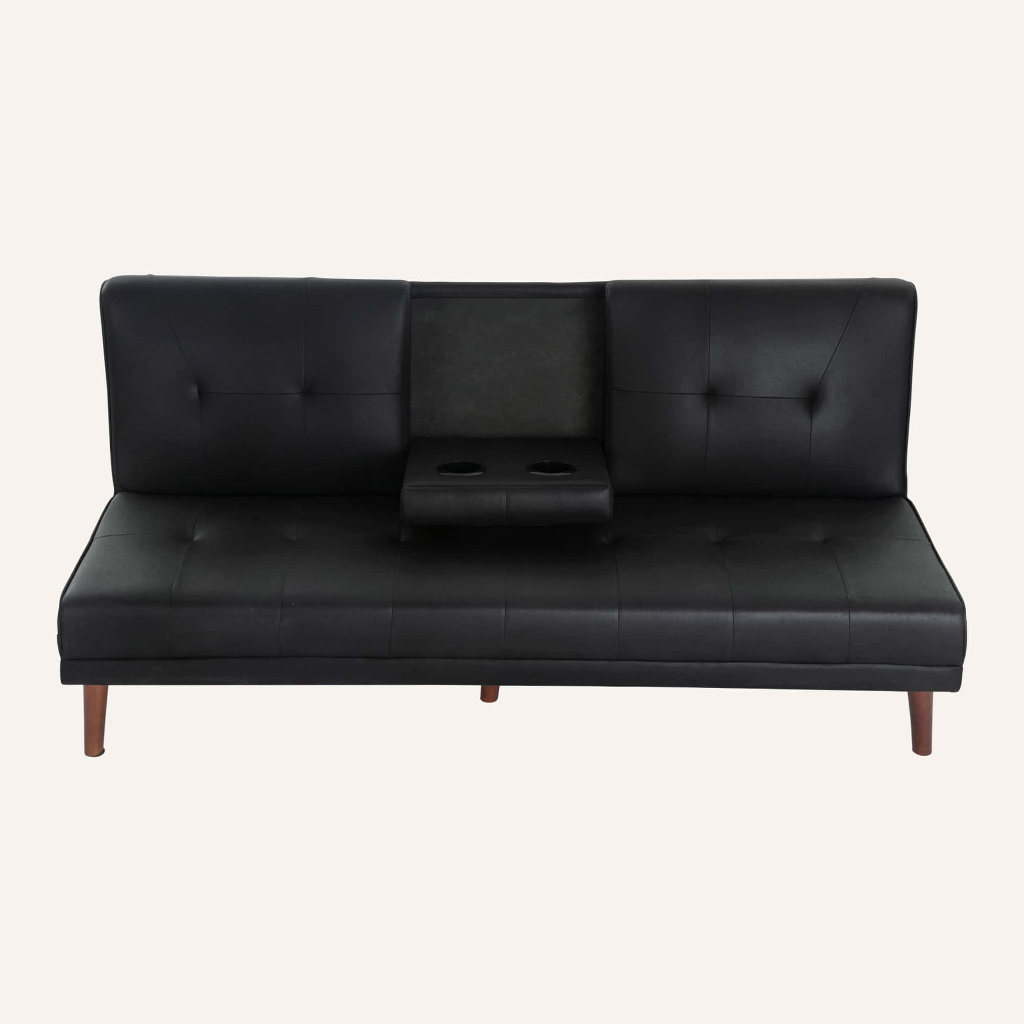 3 Seater Adjustable Sofa Bed With Cup Holder Black - Image 10