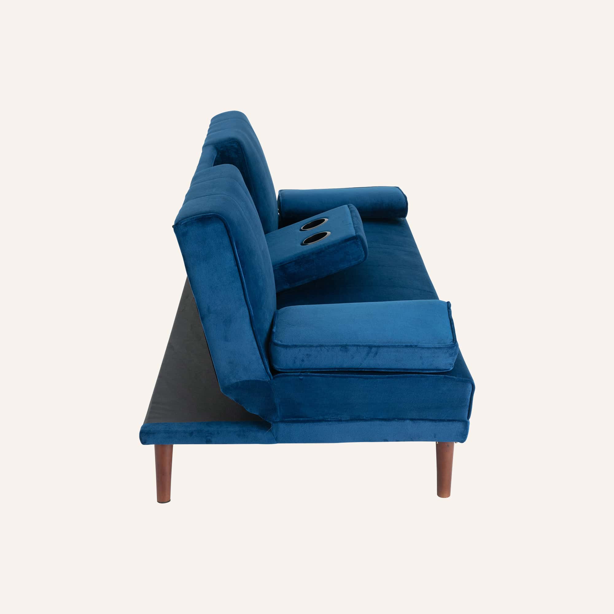 3 Seater Sofa Bed Couch with Cup Holder Velvet Navy - Image 13