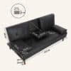 3 Seater Adjustable Sofa Bed With Cup Holder Black - Thumbnail Image 12