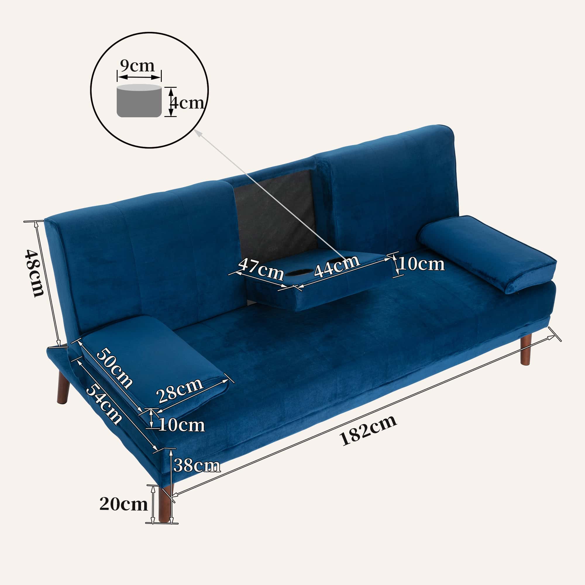 3 Seater Sofa Bed Couch with Cup Holder Velvet Navy - Image 16