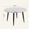 Minimalist round coffee table with marble effect top and black tapered legs.