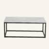 Industrial style marble effect rectangular coffee table with black metal frame.