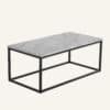 Industrial style marble effect rectangular coffee table with black metal frame.