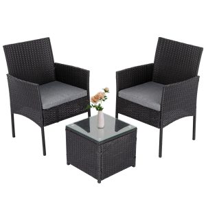 3PC Outdoor Table and Chairs Set-Black