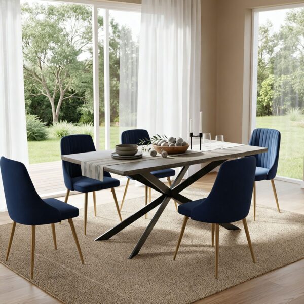 Dining Delight: Rectangular Table and Navy Velvet Chairs Dining Set