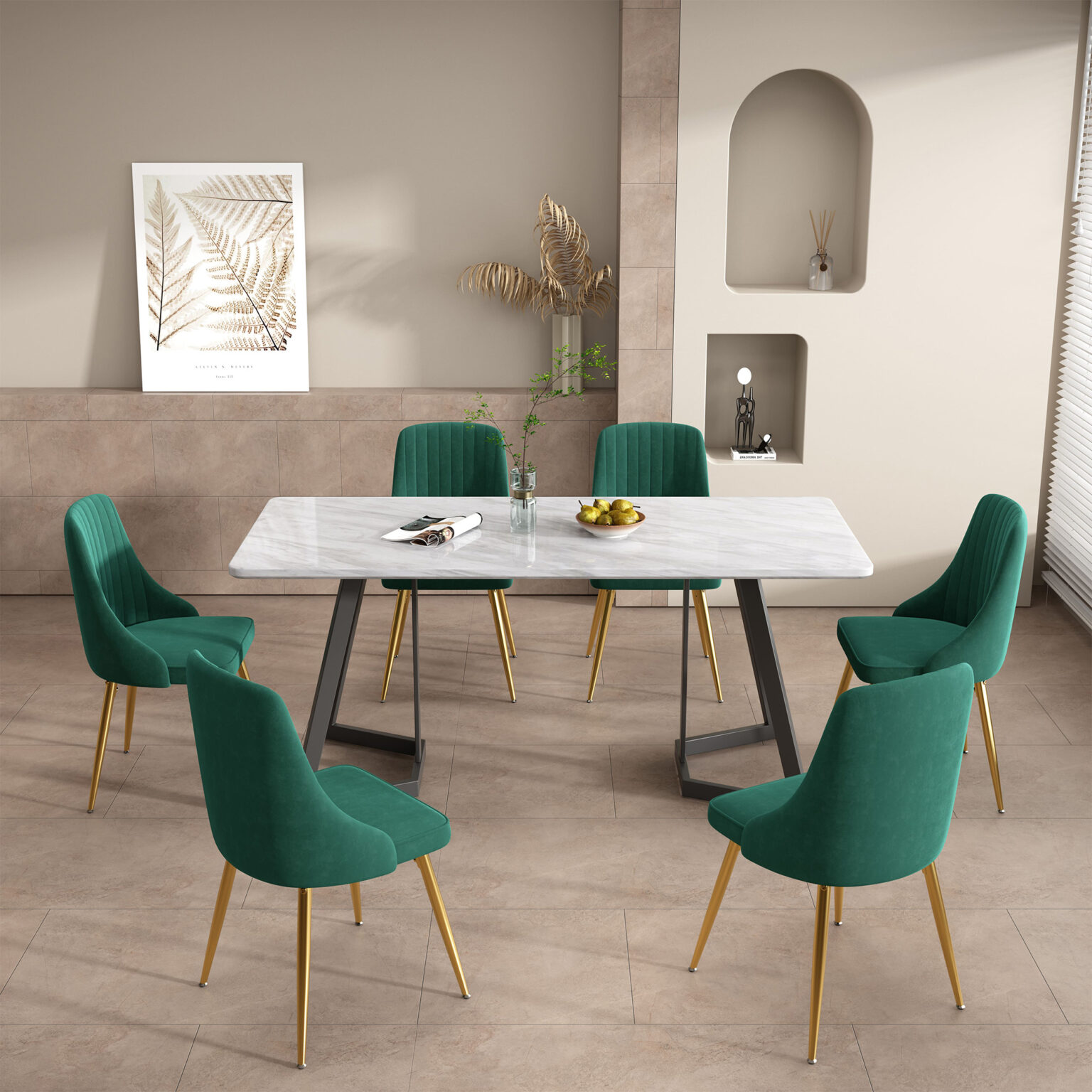 Marbleous Green Velvet Dining Set - Dreamo Living