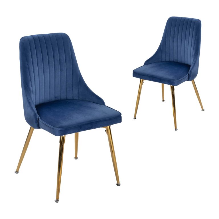 Grey Rectangular Dining Table with 4x Blue Velvet Chairs - Dreamo Living