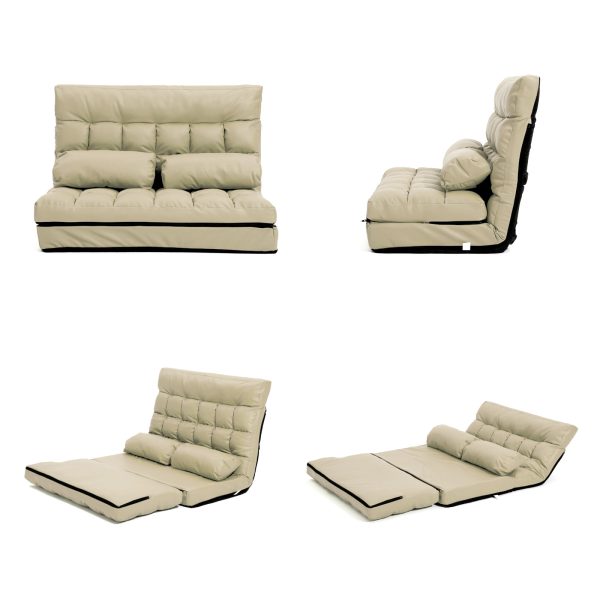 Double Seated Beige Gemini Leather Sofa Bed