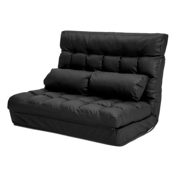 Double Seated Black Gemini Leather Sofa Bed