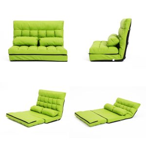 Double Seated Green Gemini Leather Sofa Bed