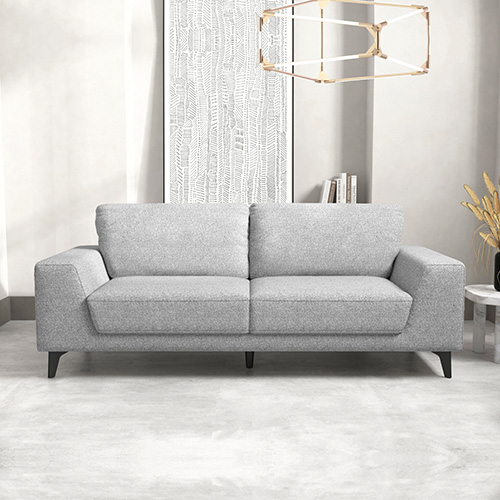 Three-Seater Light Grey Fabric Sofa with Wooden Frame