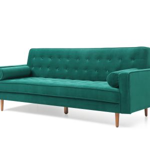 Three-Seater Button Tufted Green Velvet Sofa Bed