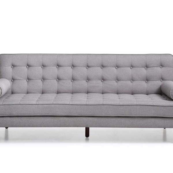 Three-Seater Button Tufted Grey Fabric Sofa Bed