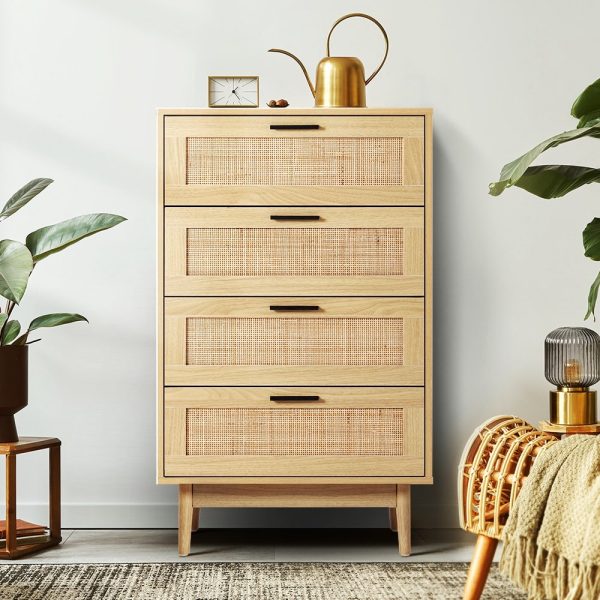 Tall Rattan Furniture Cabinet with 4 Drawers
