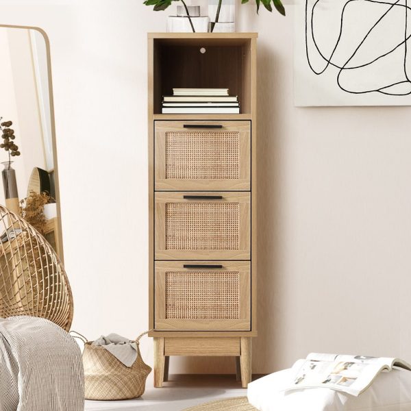 Tall Rattan Furniture Cabinet with 3 Drawers
