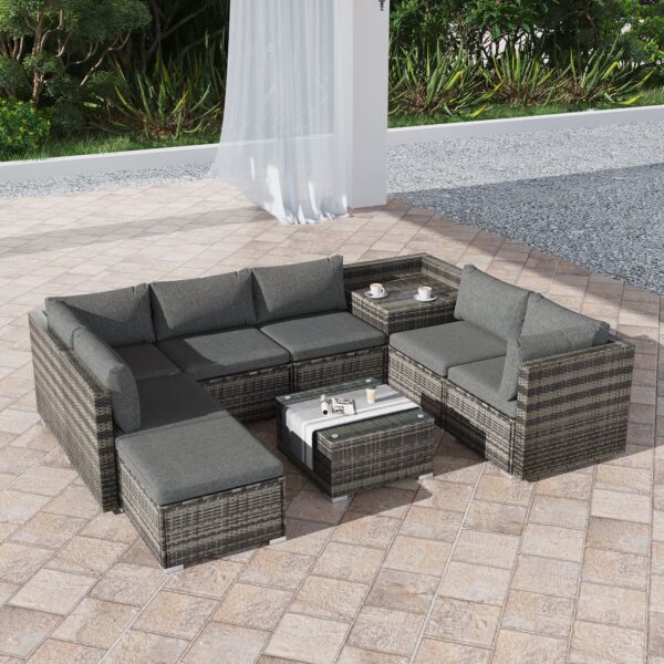Large Modular Outdoor Ottoman Lounge Set in Grey