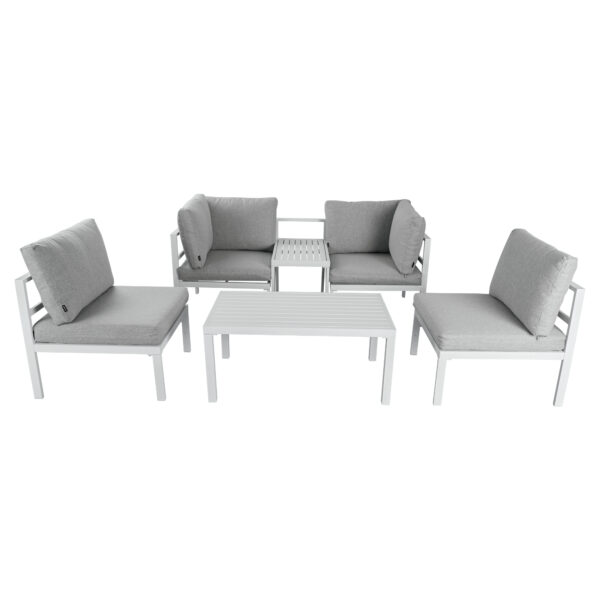Contemporary 6-Piece Outdoor Seating Suite in Aluminium with matching Side Table - White