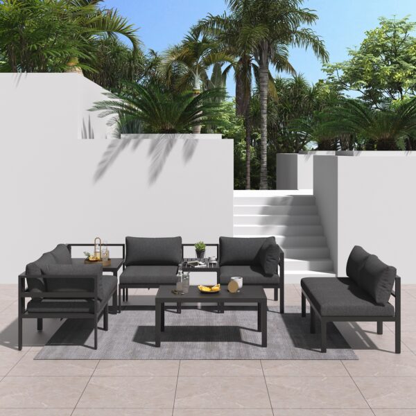 Contemporary 9-Piece Outdoor Seating Suite in Aluminium - Charcoal Grey