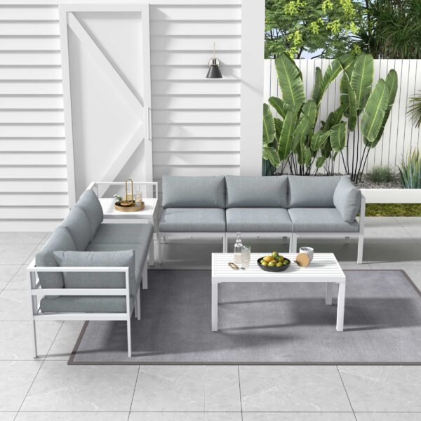 Contemporary 8-Piece Outdoor Seating Suite in Aluminium with matching Side Table