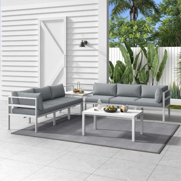 Contemporary 8-Piece Outdoor Seating Suite in Aluminium with matching Side Table