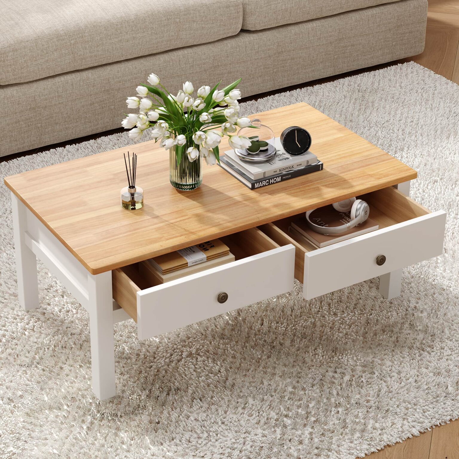 Sleek Natural Wood Rectangle Coffee Table - Dreamo Living