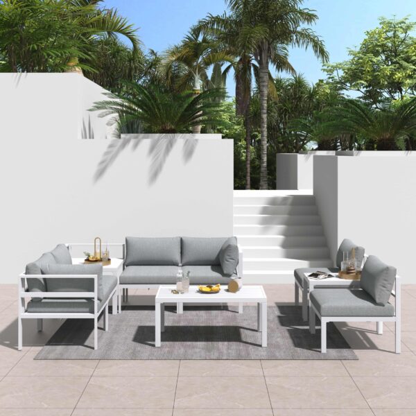 Contemporary 9-Piece Outdoor Seating Suite in Aluminium - White