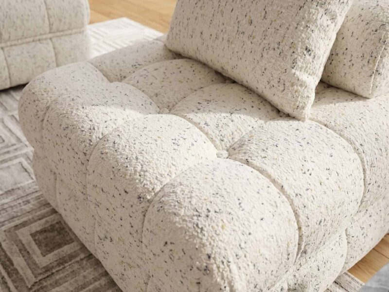 Dreamo Living Bouclé Sofa Set Dreamo Living Bouclé sofa with matching cushions in a modern living room.