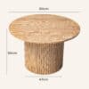 Luxe wooden round coffee table with vertical slat base, 80cm diameter, 50cm height.